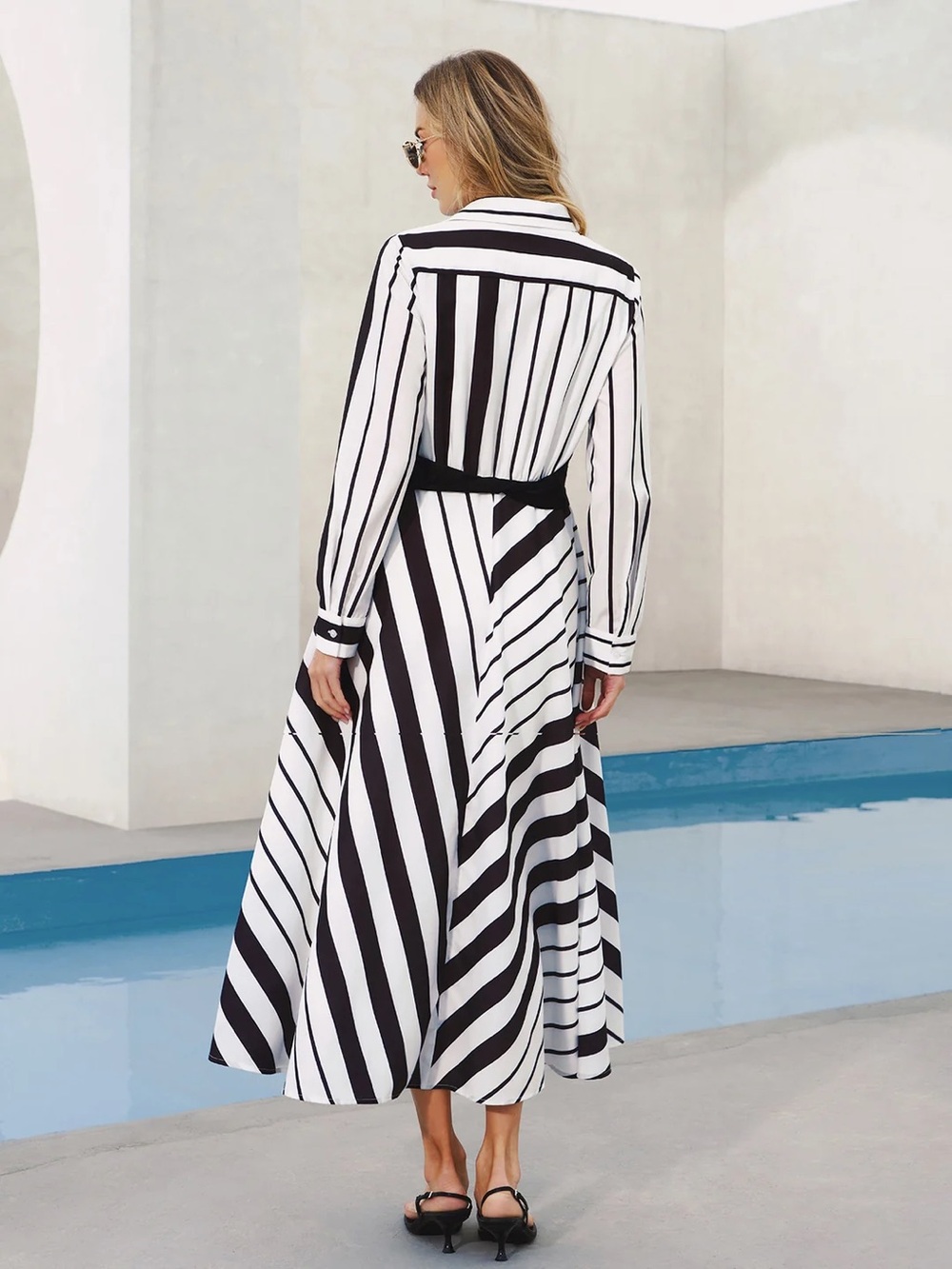 105 Striped Belted Shirt Midi Dress - Picture 6 of 6